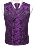 Men's 4 Pcs Formal Floral Tie Vest Sets - Brown - 4pc Tie Set - HT-MJ-0093 - 3XL - Silk - image 35