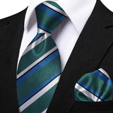 Men's 3 Pcs Striped Jacquard Tie Set - Blue - 2 - One Size - Polyester - image 43