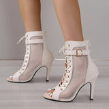 Women's Mesh Lace Up Buckle Ankle Boots - Red - Mesh Booties - 43 B - PU Leather - image 11