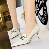 Women's Low Pointed Toe Buckle Pumps - Brown - Pumps - 40 B - PU Leather - image 13