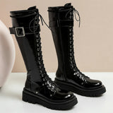 Women's Gothic Big Buckle Knee High Boot - Black - Boots - 10.5 B - PU Leather - image 8