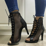 Women's Mesh Peep Toe Stiletto Booties - Beige - 10cm Mesh Booties - 43 B - PU Leather - image 13
