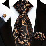 Funki Buys | Neckties | Men's 3 Pcs Gold Black Floral Tie Set