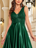 Women's Elegant Satin Sequin Dresses - Navy Blue - Evening Dress - XXL - Polyester Sequin - image 22