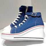 Women's High Top Platform Wedge Sneaker - White - Platform Sneakers - 43 B - Canvas - image 31