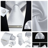 Men's 4 Pcs Premium White Tie Set - White - 4 Pcs Necktie Set / THCT-KH10 - One Size - Silk - image 2