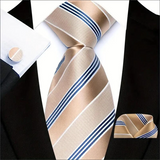 Funki Buys | Neckties | Men's 3 Pcs Beige White Striped Tie Set