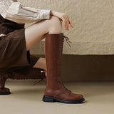 Women's Real Leather Lace Up Riding Boot - Brown - 1 / Short Plush - 10.5 B - Genuine Leather - image 5