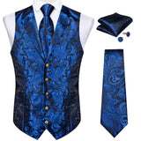Men's 4 Pcs Formal Silk Paisley Tie Vest Set - Blue - 4pc Tie Set - MD-0415-7890 - 3XL - Silk - image 29