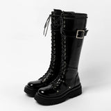 Women's Gothic Big Buckle Knee High Boot - Black - Boots - 10.5 B - PU Leather - image 14