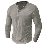 Men's Casual Long Sleeve Henly Shirt - Khaki - Long Sleeve Tee Shirt - 5XL - Polyester - image 28
