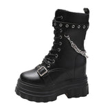 Women's Gothic Round Toe Chunky Boots - Black - 42 B - PU Leather - image 33