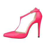 Women's Super High Heel T-Strap Stilettos - Rose Red - Ladies Dress Shoe - 12 B - PU Patent Leather - image 4