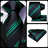 Funki Buys | Neckties | Men's 3 Pcs Black Green Striped Tie Set