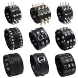 Unisex Wide Cuff Goth Bracelet - Black - Spike Bracelet B01 - Medium - PU Leather - image 1