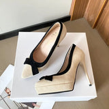 Women's Suede Bow Tie Platorm Heels - Black - 12cm Heel - 42 B - PU Suede Leather - image 26