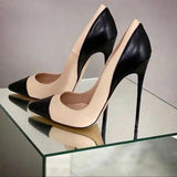 Women's Luxury Super High Fashion Heels - Black/Beige - 1 / Matte / 12cm / Stilettos - 46 B - PU Leather - image 23