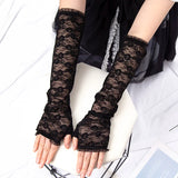 Women's Long Lace Fingerless Gloves - Black - Long Lace Gloves - One Size - Acetate - image 3