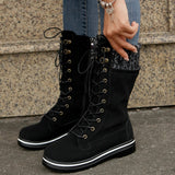 Women's Plush Mid-Calf Lace Up Flat Boots - Purple - Mid Calf Boots - 43 B - Plush - image 13