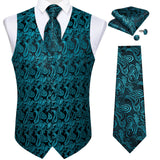 Men's 4 Pcs Luxury Teal Blue Tie Vest Set - Teal Blue - 4pc Tie Set - MJ-0107 - 3XL - Silk - image 2
