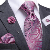 Men's 4 Pcs Formal Floral Pink Tie Set - Purple - 3 Pcs Necktie Set - One Size - Silk - image 3
