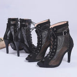 Women's Mesh Lace Up Buckle Ankle Boots - Red - Mesh Booties - 43 B - PU Leather - image 26