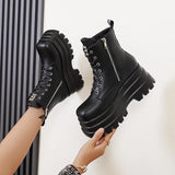 Women's Gothic Punk Retro Biker Boots - Black - 1 / Combat Boots - 10 B - PU Leather - image 15