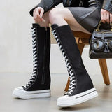 Women's Knee High Platform Canvas Boots - Black - High Top Canvas Sneakers - 40 B - Canvas - image 39