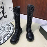 Women's Gothic Lace Up High Top Boots - Black - Lace Up Boot - 43 B - PU Leather - image 8
