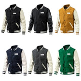 Men's Varsity Stand Collar Bomber Jacket - Black - Bomber Jacket - 4XL - PU Leather - image 21