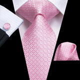 Men's 3 Pcs Formal Silk Pink Tie Sets - Pink - 3 Pcs Necktie Set - One Size - Silk - image 1