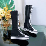Women's Knee High Platform Canvas Boots - Black - High Top Canvas Sneakers - 40 B - Canvas - image 20