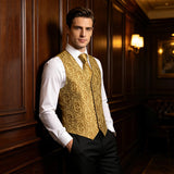 Men's 5 Pcs Premium Gold Vest Tie Set - Dark Gold - 5Pcs Set - MJ-3202_0036 - XXXL - Silk - image 12