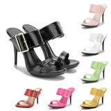 Women's Big Buckle High Heel Slides - Black - Formal Shoes - 43 B - PU Leather - image 28