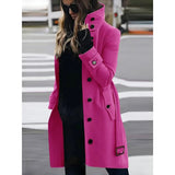 Women's Wool Blend Stand Collar Coat - Khaki - Women's Jacket - XXXL - Polyester - image 6