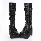 Women's Gothic Punk 4 Strap Platform Boot - Red - PU - Platform Buckle Boots - 12 B - PU Leather - image 5