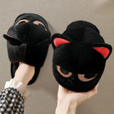 Women's Black Cat Winter Soft Slippers - Black/Red - Heel Covered Slippers - 36-37 - Plush - image 29