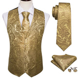 Men's 4 Pcs Dark Gold Vest Tie Set - Gold - 4Pcs Set - 2017 - XXXL - Silk - image 9