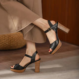Women's Real Leather Chunky Summer Sandals - Auburn - Strappy Sandals - 40 B - Genuine Leather - image 15