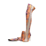 Women's Multicolor Snake Print Long Boots - Apricot - Snake Print - 45 B - Plush Stretch Material - image 8