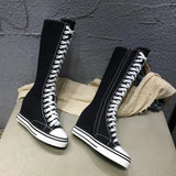 Women's Knee High Platform Canvas Boots - Black - High Top Canvas Sneakers - 40 B - Canvas - image 7