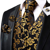 Men's 5 Pcs Luxury Grooms Vest Tie Set - Black/Gold - 5Pcs Set - MJ-0031-0090 - XXXL - Silk - image 1