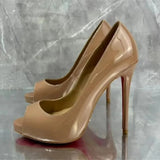 Women's Patent Super High Dress Stilettos - Beige - 12cm Heels - 45 B - PU Leather - image 7