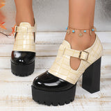Women's Chunky Block Heeled Mary Janes - White - High Mary Janes - 42 B - PU Leather - image 6