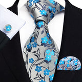 Funki Buys | Neckties | Men's 3 Pcs Blue Floral Formal Tie Set
