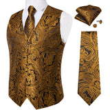 Men's 4 Pcs Luxury Gold Silk Tie Vest Set - Gold - 4pc Tie Set - M-0161 - 3XL - Silk - image 14