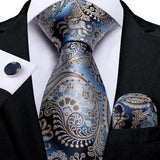 Men's 3 Pcs Formal Blue Paisley Tie Set - Blue - 3 Pcs Necktie Set - One Size - Silk - image 2
