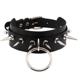 Unisex Rings Spikes Choker Necklace - Black - Rings Choker Necklace - PU Leather - image 1