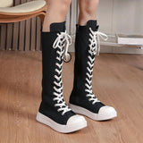 Women's Streetwear Lace Up Canvas Boots - Black - High Top Sneaker - 43 B - Canvas - image 10