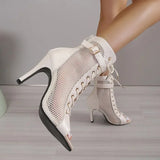 Women's Mesh Lace Up Buckle Ankle Boots - Red - Mesh Booties - 43 B - PU Leather - image 8
